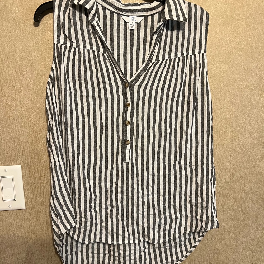 AND Black and White Striped Buttoned Blouse